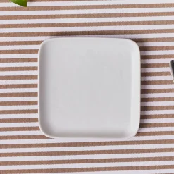 Karaca Epsilon Quadratischer Dessert-/Beilagenteller aus Porzellan, 13 cm, Weiß