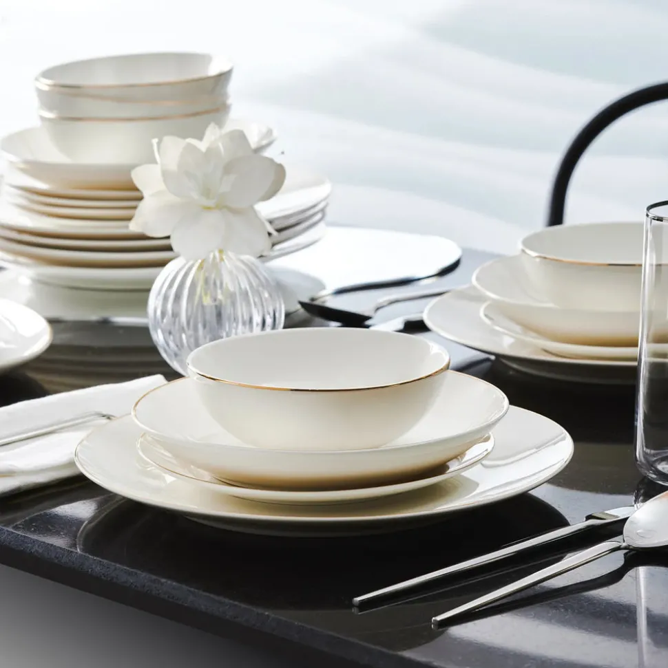 Karaca Esbelto 12 Personen Geschirrset, 56 Teilig, New Generation Bone, Gold