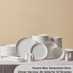 Karaca Favaro für 12 Personen Geschirrset, 56 Teilig, New Generation Bone