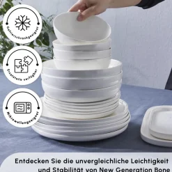 Karaca Favaro für 12 Personen Geschirrset, 56 Teilig, New Generation Bone