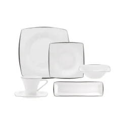 Karaca Fine Pearl Agate Platin 26-teiliges Frühstücksset und Servierschalen für 6 Personen Quadratisch