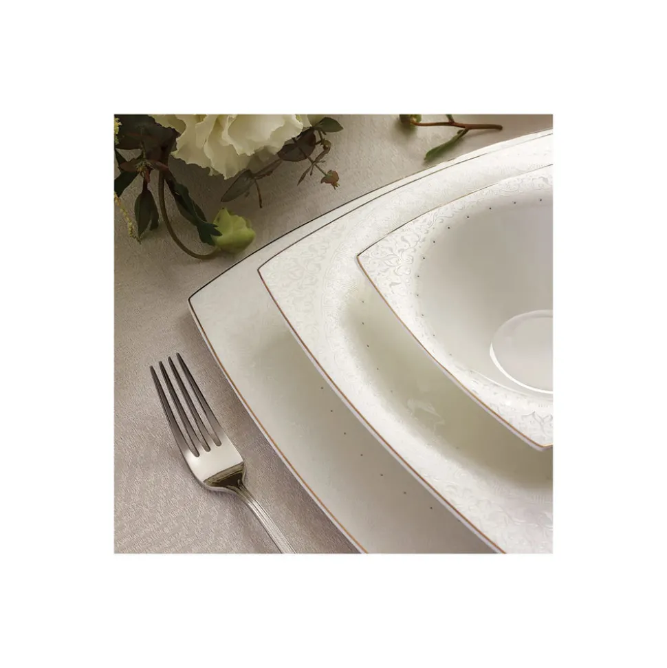 Karaca Fine Pearl Belha 62-teiliges quadratisches Perlmutt Dinner-Set für 12 Personen