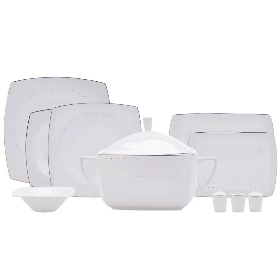 Karaca Fine Pearl Belha 62-teiliges quadratisches Perlmutt Dinner-Set für 12 Personen