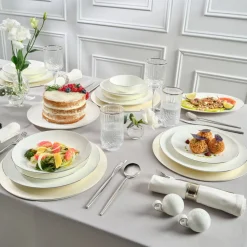 Karaca Fine Pearl Extra Chanak 55-teiliges Tafelservice für 12 Personen Platin