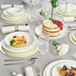 Karaca Fine Pearl Extra Chanak 55-teiliges Tafelservice für 12 Personen Platin