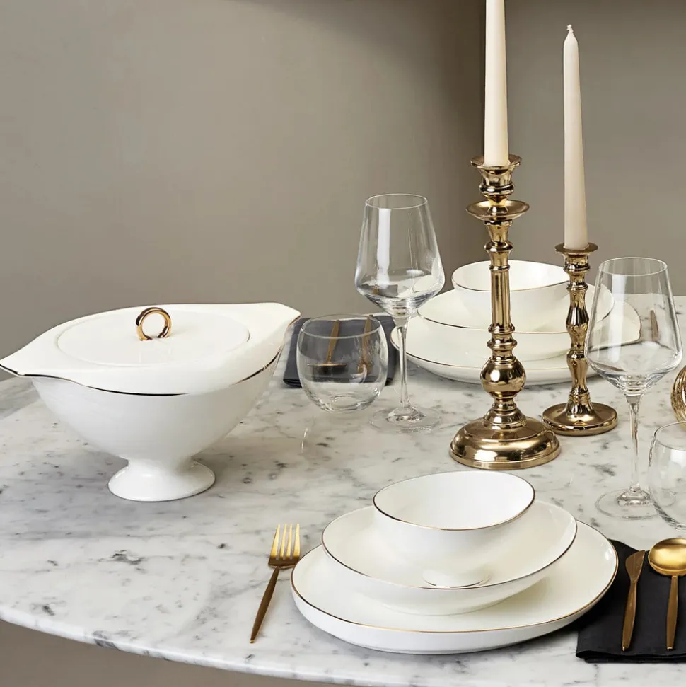 Karaca Fine Pearl Extra Wilderness 62-Teiliges 12-Personen Geschirrset Gold