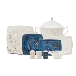 Karaca Fine Pearl Midnight 62 teiliges Geschirrset Quadrat Perlmutt für 12 Personen