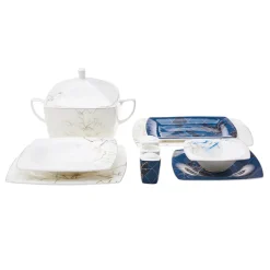 Karaca Fine Pearl Midnight 62 teiliges Geschirrset Quadrat Perlmutt für 12 Personen