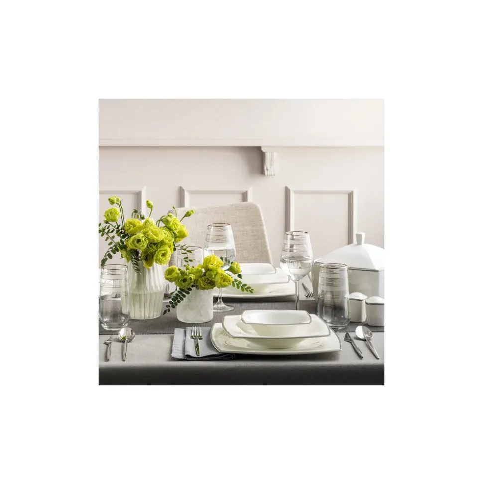 Karaca Fine Pearl Neklus 62-teiliges Tafelservice für 12 Personen Eckig