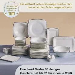 Karaca Fine Pearl Neklus 58-Teiliges 12-Personen Geschirrset Platin