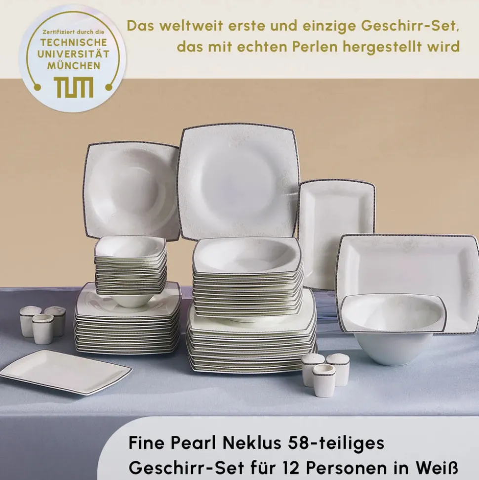 Karaca Fine Pearl Neklus 58-Teiliges 12-Personen Geschirrset Platin