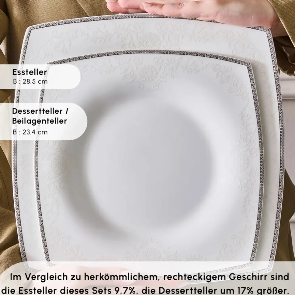 Karaca Fine Pearl Neklus 58-Teiliges 12-Personen Geschirrset Platin