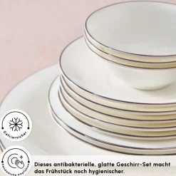 Karaca Fine Pearl New Fame Frühstücksset für 6 Personen, 26-teilig – Platin
