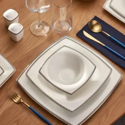 Karaca Fine Pearl Norma 62-teiliges quadratisches Tafelbesteck für 12 Personen