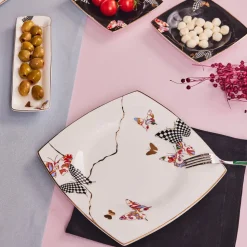 Karaca Fine Pearl Unique 14-teiliges quadratisches Frühstücksset und Servierschalen für 6 Personen