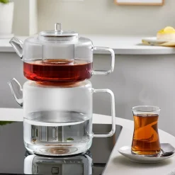 Karaca Flache Borosilikatglas-Teekanne