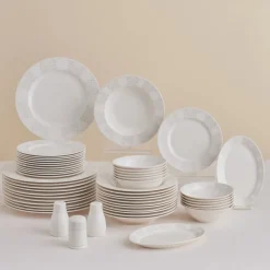 Karaca Forever Bone China New Olio 53-teiliges Tafelservice für 12 Personen, Weiß
