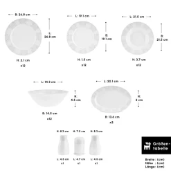 Karaca Forever Bone China New Olio 53-teiliges Tafelservice für 12 Personen, Weiß