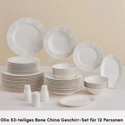 Karaca Forever Bone China New Olio 53-teiliges Tafelservice für 12 Personen, Weiß