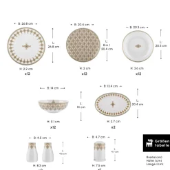 Karaca Forever Bone Dorothy, 53-teiliges Tafelservice für 12 Personen