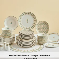 Karaca Forever Bone Dorothy, 53-teiliges Tafelservice für 12 Personen
