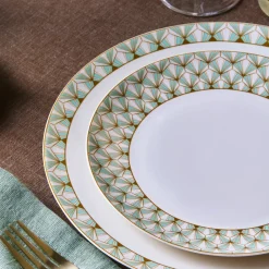 Karaca Forever Bone Emerald, 53-teiliges Tafelservice für 12 Personen