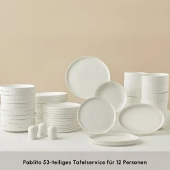 Karaca Forever Bone Pablito 53-Teiliges Tafelservice Für 12 Personen, Weiß