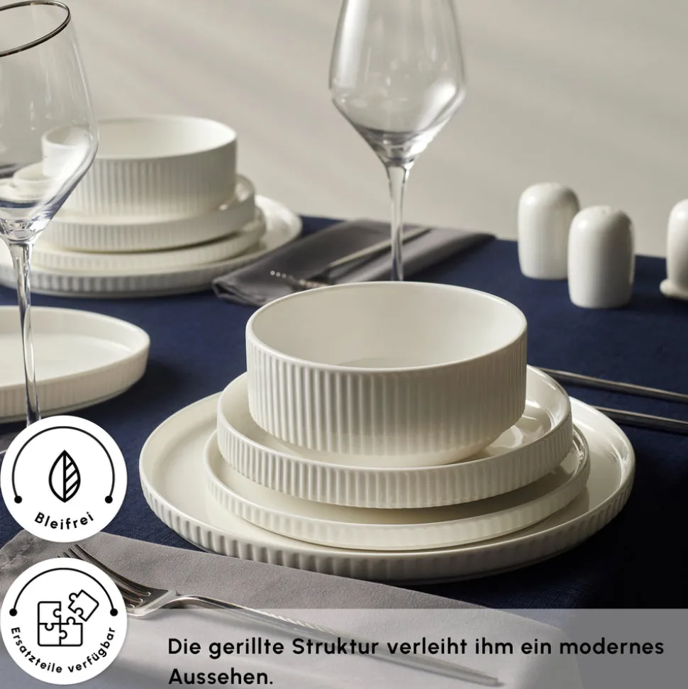 Karaca Forever Bone Pablito 53-Teiliges Tafelservice Für 12 Personen, Weiß