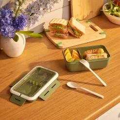 Karaca Fusca Lunchbox mit Gabel und Löffel Grün