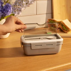 Karaca Fusca Lunchbox mit Gabel und Löffel Grau