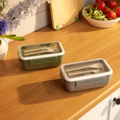 Karaca Fusca Lunchbox mit Gabel und Löffel Grau