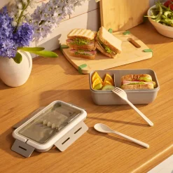 Karaca Fusca Lunchbox mit Gabel und Löffel Grau