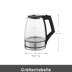 Karaca Glacia Glas Wasserkocher, 2200W, 1,8L, Transparent