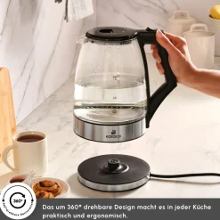 Karaca Glacia Glas Wasserkocher, 2200W, 1,8L, Transparent