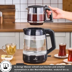 Karaca Glass Tea XL 2 in 1 Glas-Teemaschine Space Gray