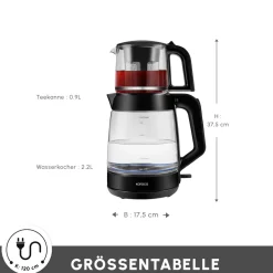Karaca Glass Tea XL 2 in 1 Glas-Teemaschine Shiny Black