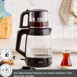 Karaca Glass Tea XL 2 in 1 Glas-Teemaschine Shiny Black