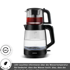 Karaca Glass Tea XL 2 in 1 Glas-Teemaschine Shiny Black
