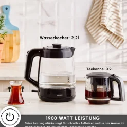 Karaca Glass Tea XL 2 in 1 Glas-Teemaschine Shiny Black