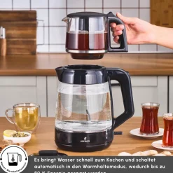 Karaca Glass Tea XL 2 in 1 Glas-Teemaschine Shiny Black