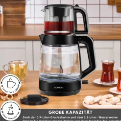 Karaca Glass Tea XL 2 in 1 Glas-Teemaschine Shiny Black