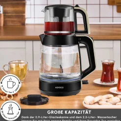 Karaca Glass Tea XL 2in1 Glas-Teezubereiter und Wasserkocher Creme
