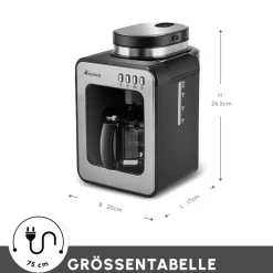 Karaca Grindmaestro Filter-Kaffeemaschine mit Eingebaute Kaffeemühle, 0,5L, 600W, Inox