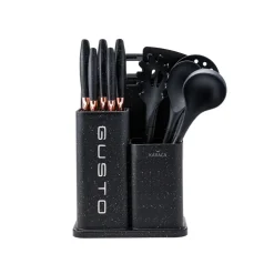 Karaca Gusto Schwarzes 12-teiliges Messer-/Schneidebrett-Set