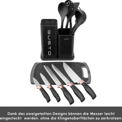 Karaca Gusto Schwarzes 12-teiliges Messer-/Schneidebrett-Set