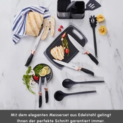 Karaca Gusto Schwarzes 12-teiliges Messer-/Schneidebrett-Set