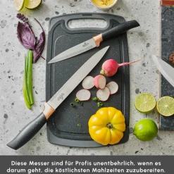 Karaca Gusto Schwarzes 12-teiliges Messer-/Schneidebrett-Set