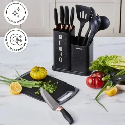 Karaca Gusto Schwarzes 12-teiliges Messer-/Schneidebrett-Set