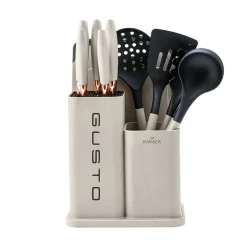 Karaca Gusto 12-teiliges Messer-/Schneidebrett-Set in Creme