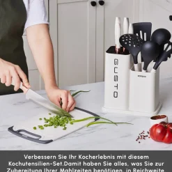 Karaca Gusto 12-teiliges Messer-/Schneidebrett-Set in Creme